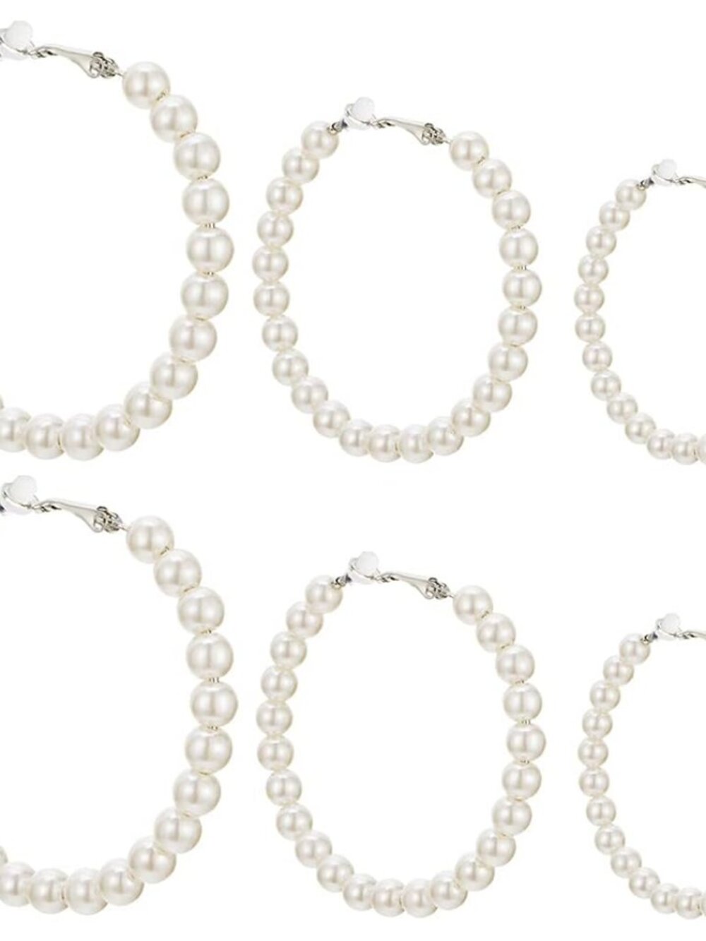 3 Pairs Pearl Hoop Clip On Earrings Non Pierced Earrings for Women Pearl Clip Ea